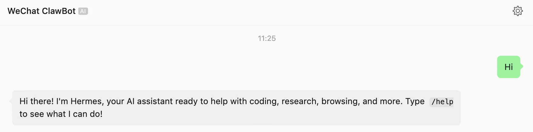 A test message and Bot reply in WeChat
