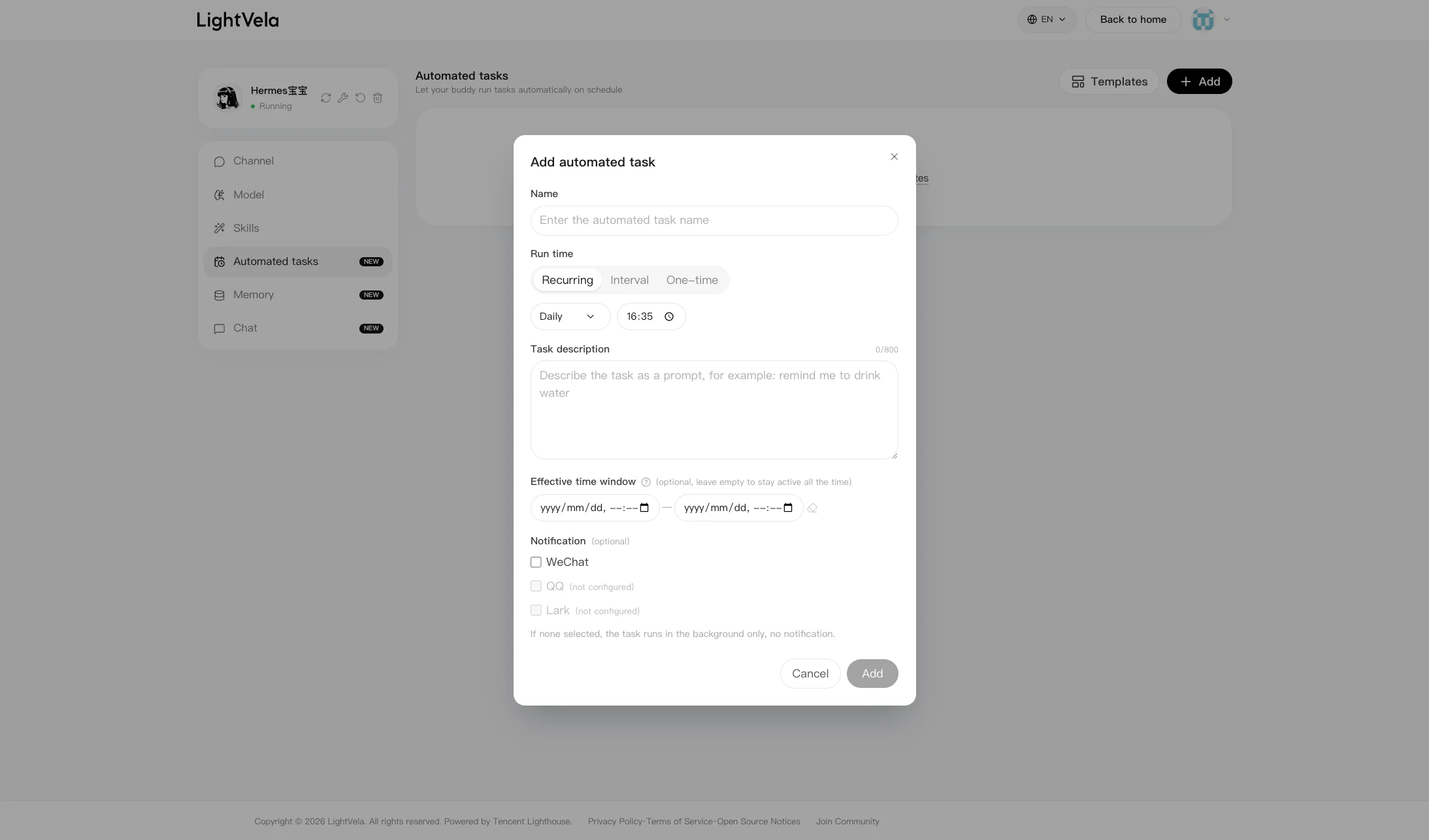 Configure a scheduled task for a Discord event