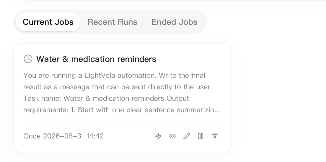 Running scheduled task card in Current Jobs