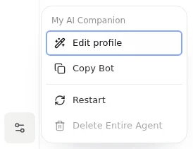 Lower-left sliders button and Manage Bot menu on the international site