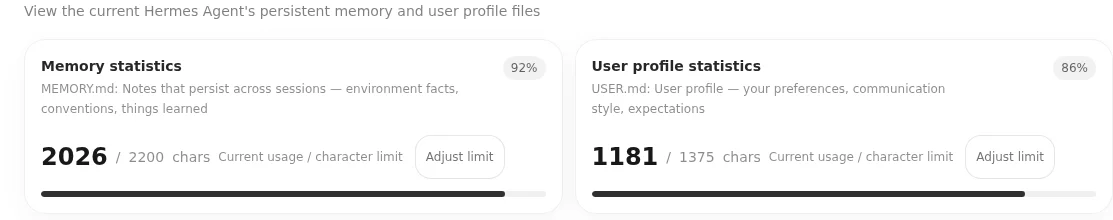 The Memory and User Profile page in the LightVela console