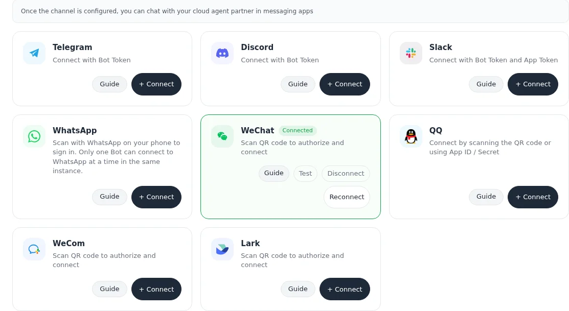 Connection cards on the current Channels page
