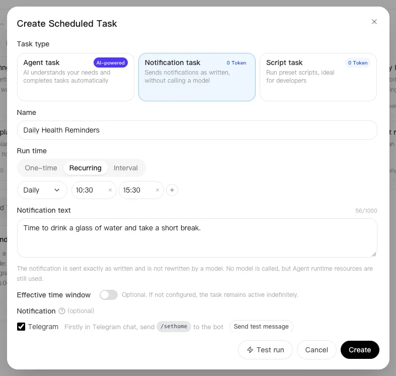 Edit a recurring notification task for daily health reminders