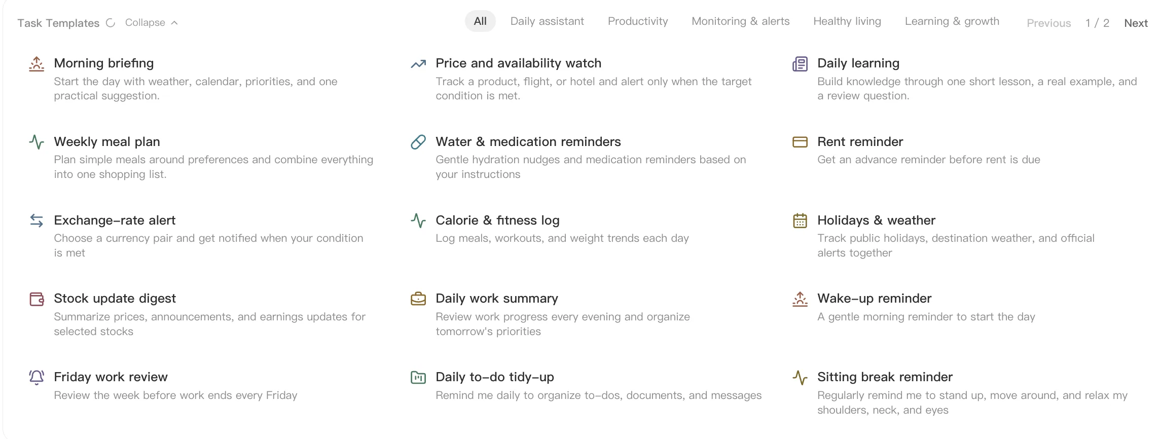 Scheduled Tasks product screen